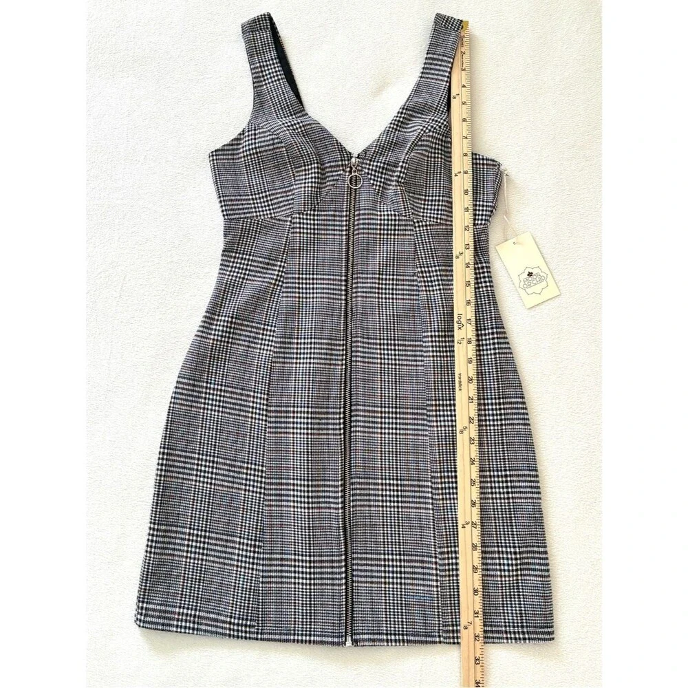 Moon Orchid Plaid Mini Dress XS Sleeveless Zip Front Bodycon Preppy Y2K NWT